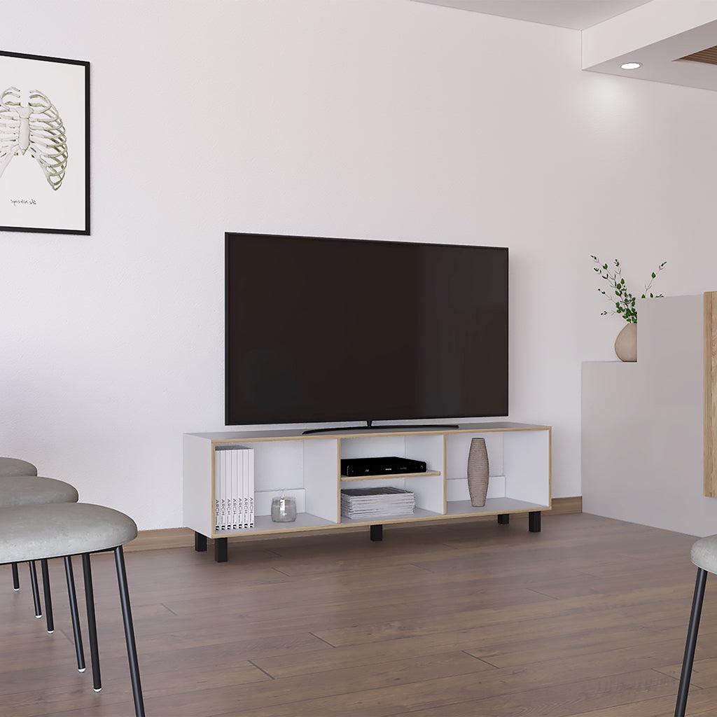 Mueble Multiusos Tunez, Blanco y Café Claro Para Televisor Hasta 70 Pulgadas - VIRTUAL MUEBLES