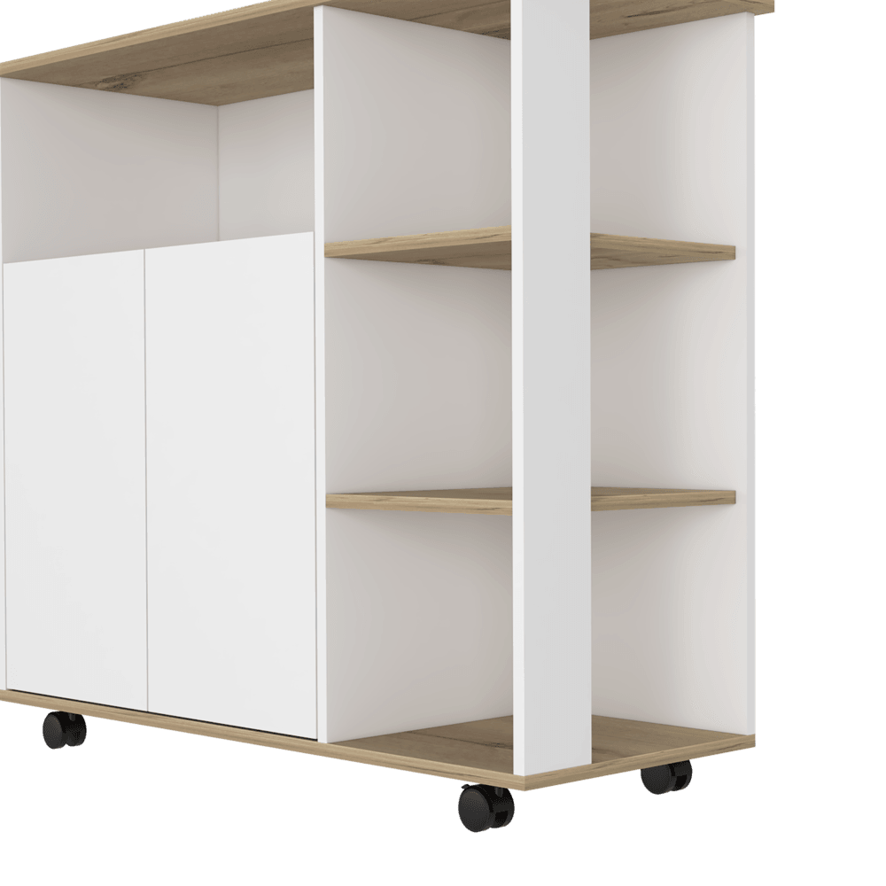 Mesa Auxiliar Ponte, Blanco Perla y Café Claro, con amplia superficie en la mesa - VIRTUAL MUEBLES