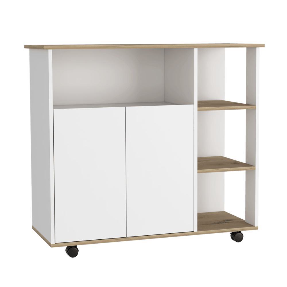 Mesa Auxiliar Ponte, Blanco Perla y Café Claro, con amplia superficie en la mesa - VIRTUAL MUEBLES