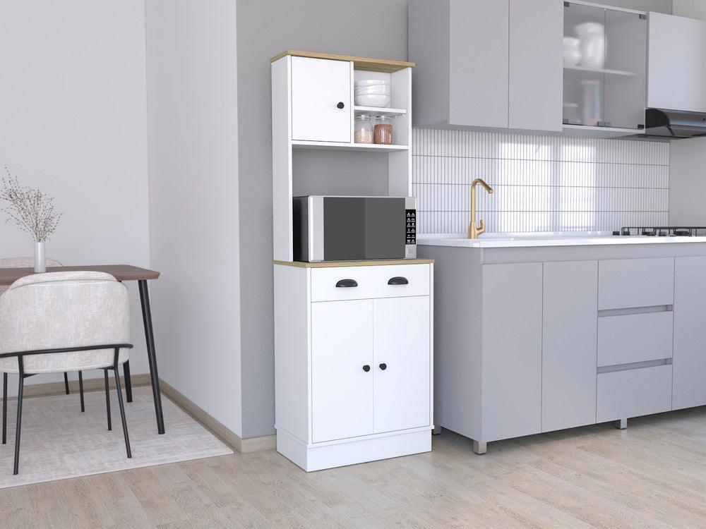 Alacena Almena, Blanco Duqueza y Macadamia, con puertas y gran capacidad de almacenaje ZF - VIRTUAL MUEBLES