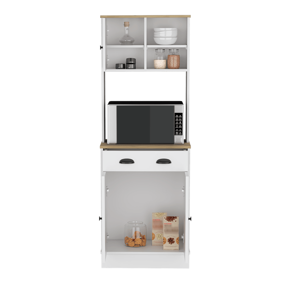 Alacena Almena, Blanco Duqueza y Macadamia, con puertas y gran capacidad de almacenaje ZF - VIRTUAL MUEBLES