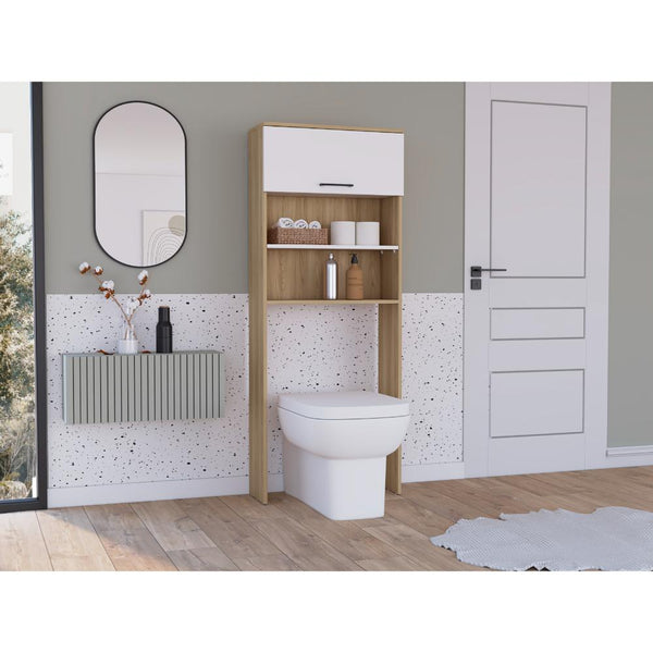 Ahorrador de Espacio para Baño Kesinton, Fresno Europeo y Blanco, con una puerta abatible
