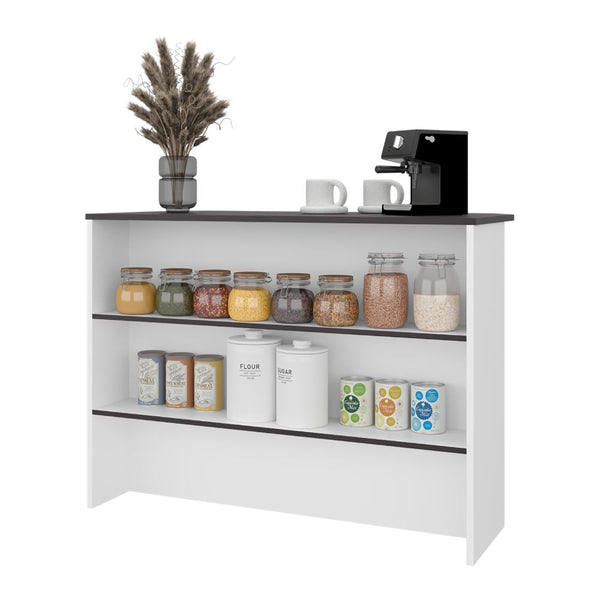 Barra de Cocina Diamante, Kronos Blanco y Kronos Wengue, Con Entrepaños ZF