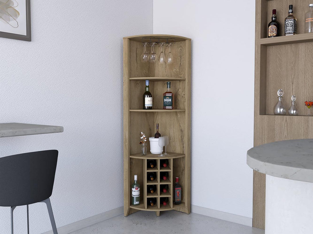 Mueble Multiusos Sarume, Macadamia, con Espacio Para Ocho Botellas y Tres Entrepaños - VIRTUAL MUEBLES