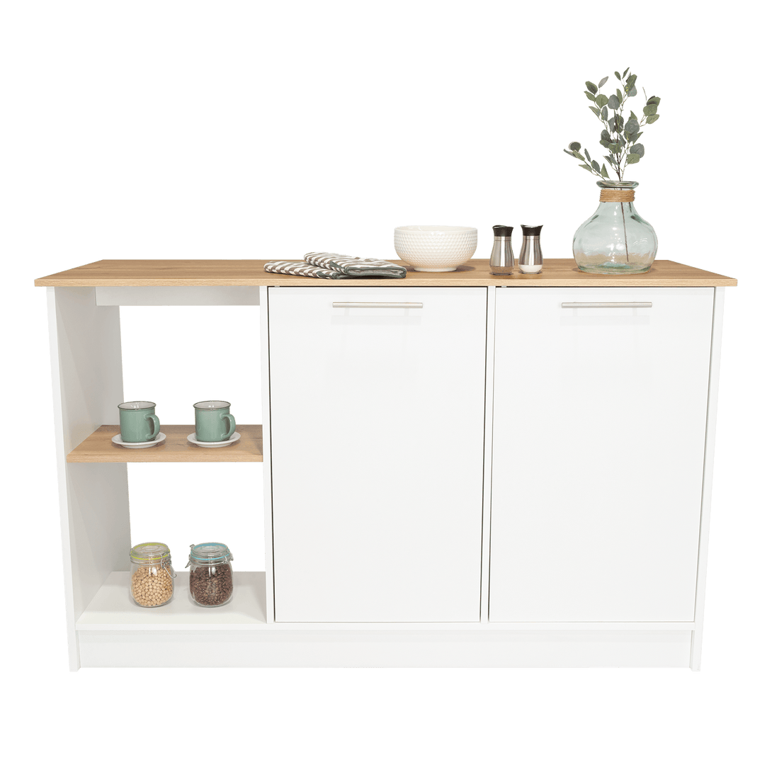 Barra de Cocina Samara, Blanco y Café Claro, con Dos Puertas y Entrepaños ZF - VIRTUAL MUEBLES