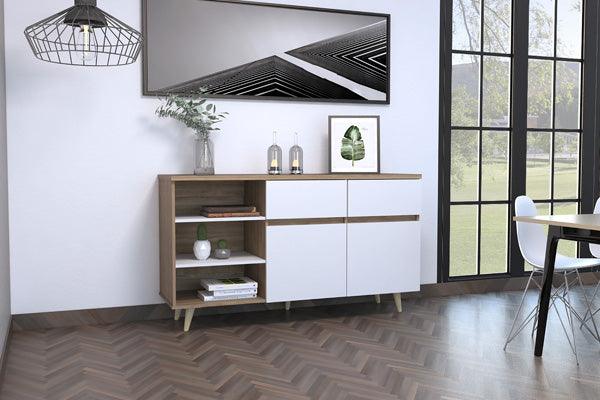 Mesa Auxiliar Atlas color Miel y Blanco para Ambientes.