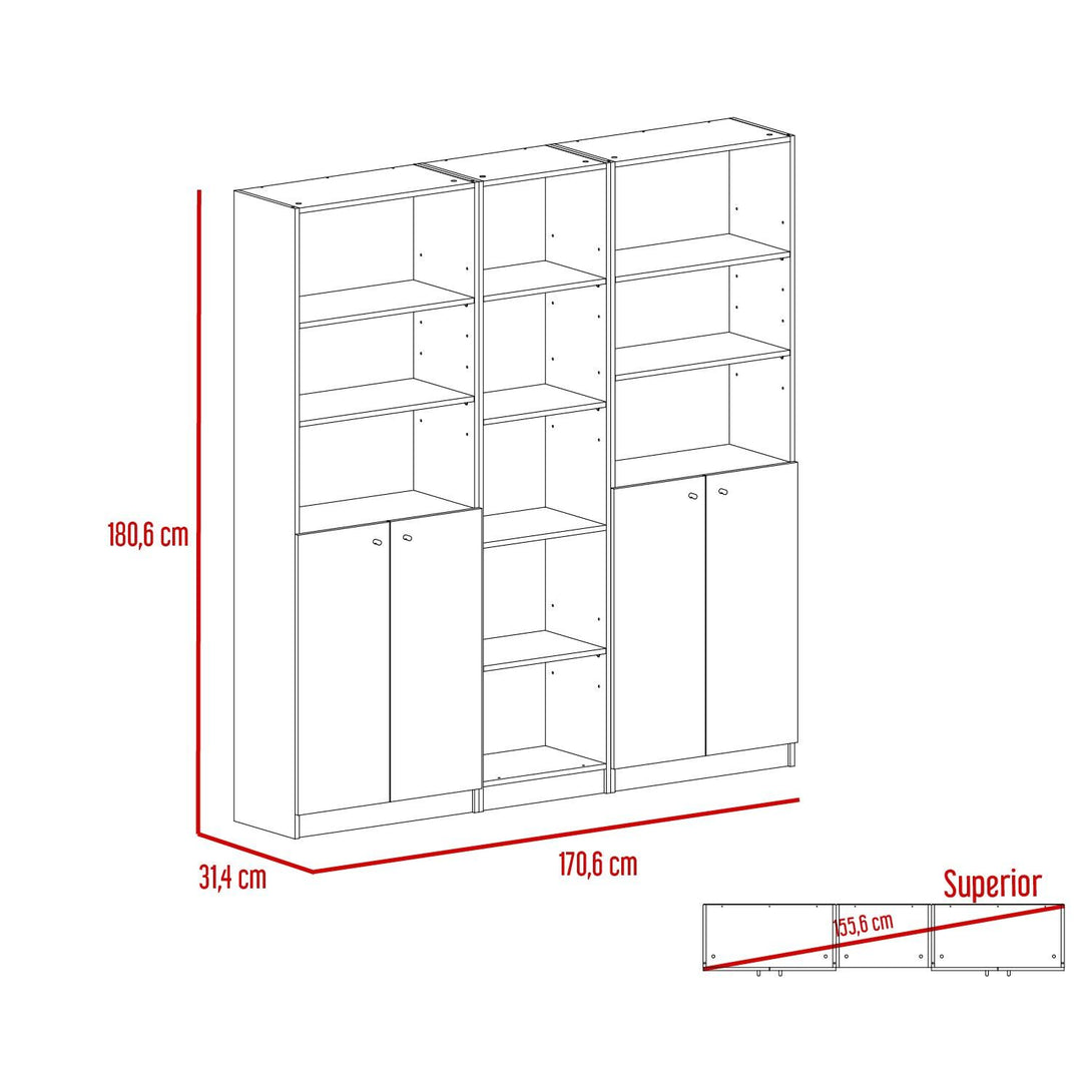 Combo de Bibliotecas Home, Wengue, Incluye Tres Bibliotecas - VIRTUAL MUEBLES