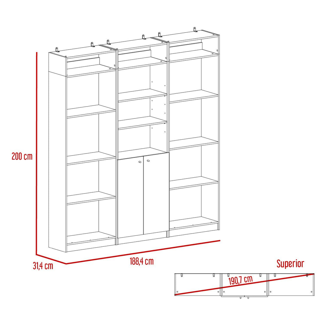 Combo de Bibliotecas Home, Wengue, Incluye Tres Bibliotecas y Tres Complementos - VIRTUAL MUEBLES