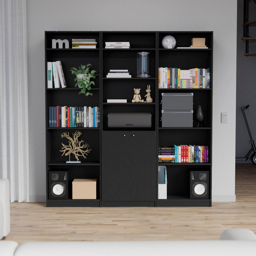 Combo de Bibliotecas Home, Wengue, Incluye Tres Bibliotecas y Tres Complementos - VIRTUAL MUEBLES