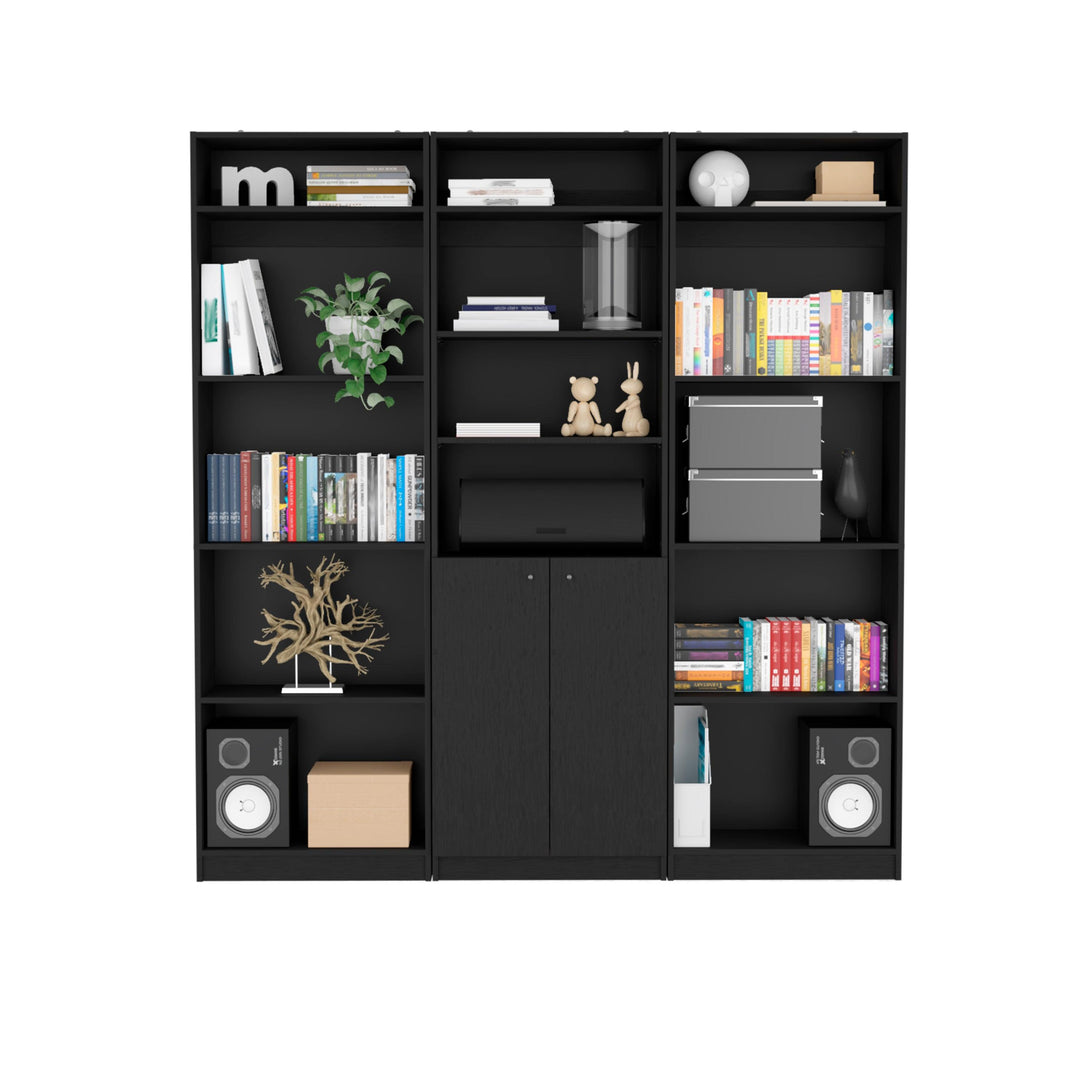 Combo de Bibliotecas Home, Wengue, Incluye Tres Bibliotecas y Tres Complementos - VIRTUAL MUEBLES