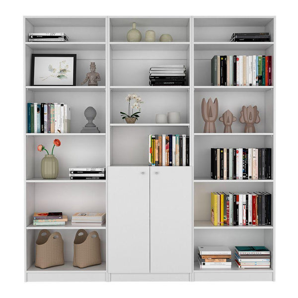 Combo de Bibliotecas Home, Blanco, Incluye Tres Bibliotecas y Tres Complementos - VIRTUAL MUEBLES