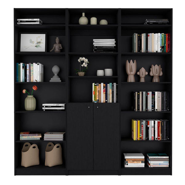 Combo de Bibliotecas Home,Wengue, Incluye Tres Bibliotecas y Tres Complementos - VIRTUAL MUEBLES