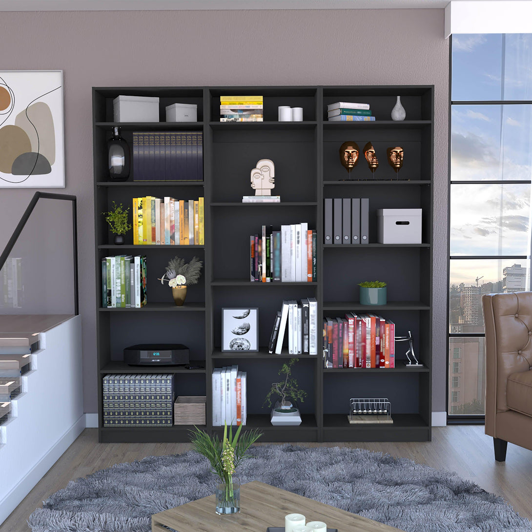 Combo de Bibliotecas Home, Wengue, Incluye Tres Bibliotecas sin puertas y Tres Complementos - VIRTUAL MUEBLES