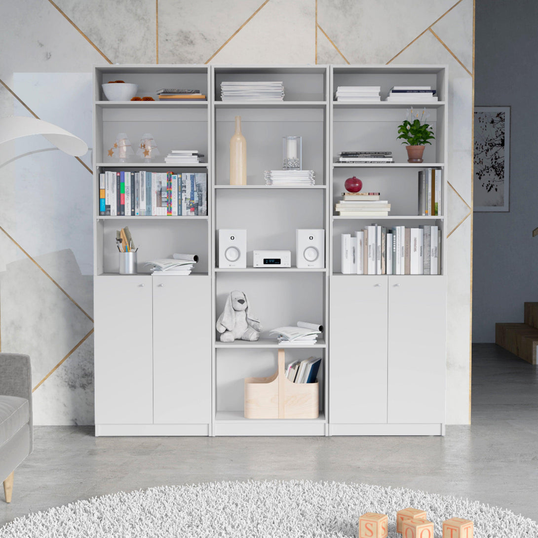 Combo de Bibliotecas Home, Blanco Incluye Tres Bibliotecas y Tres Complementos - VIRTUAL MUEBLES