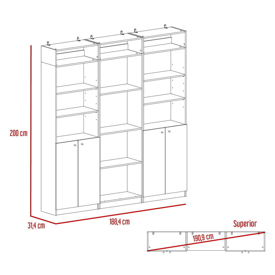 Combo de Bibliotecas Home, Blanco Incluye Tres Bibliotecas y Tres Complementos - VIRTUAL MUEBLES