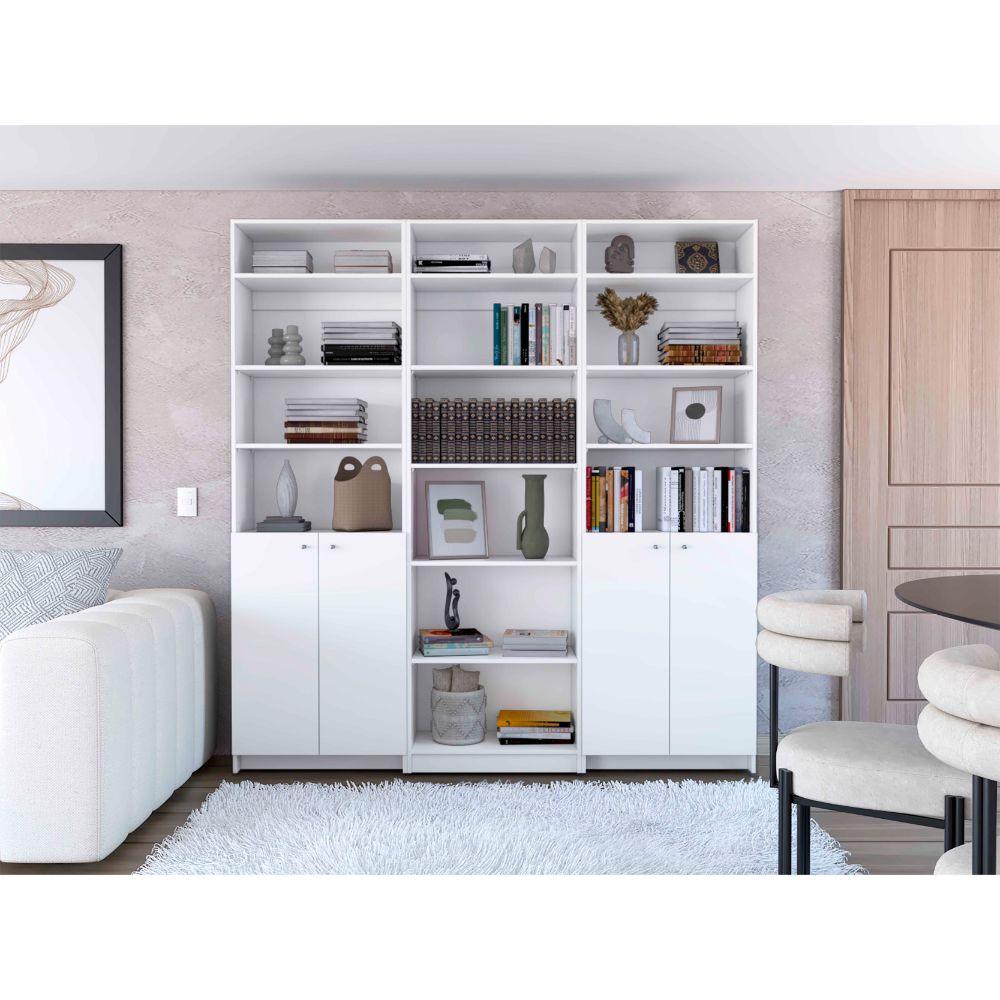 Combo de Bibliotecas Home, Blanco Incluye Tres Bibliotecas y Tres Complementos - VIRTUAL MUEBLES