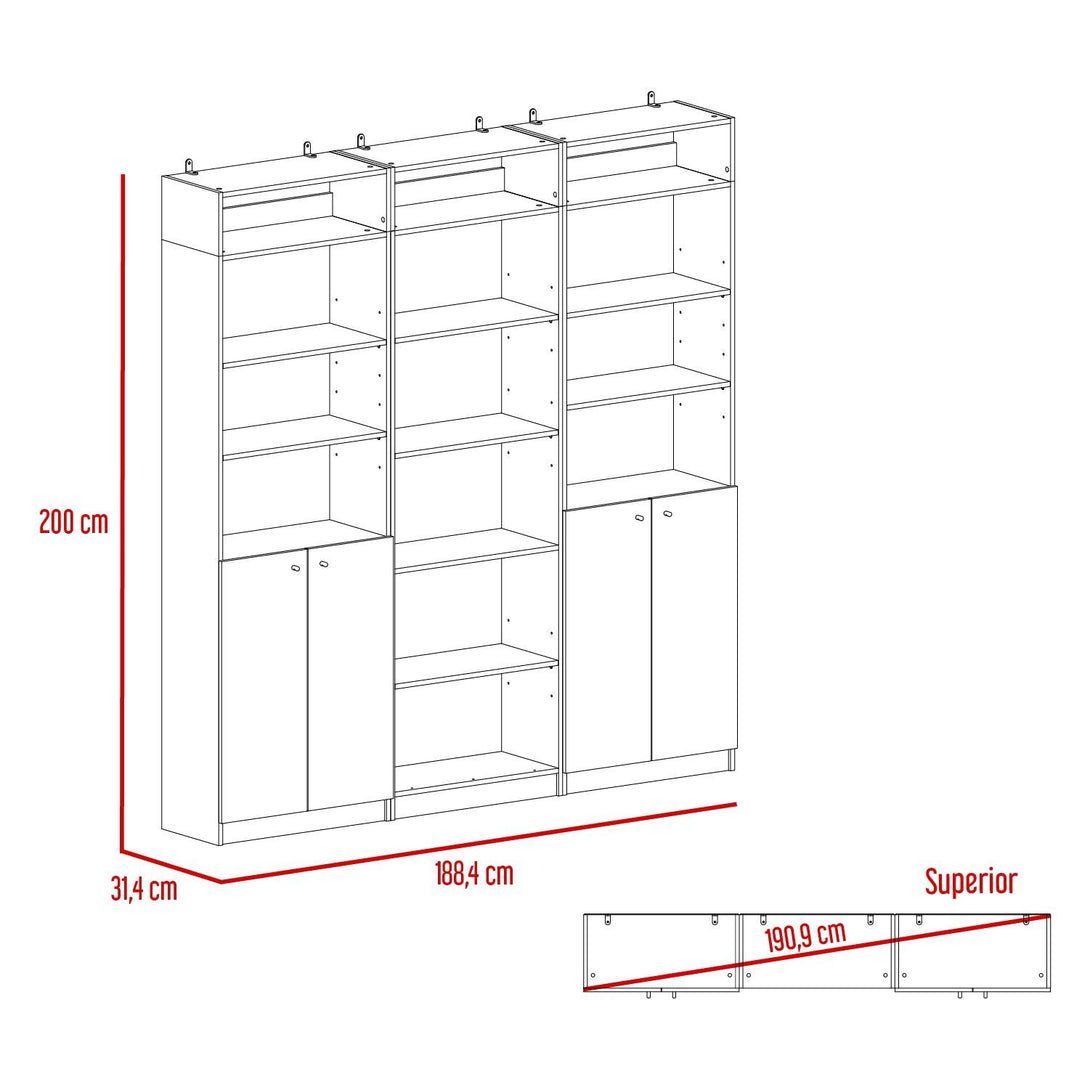 Combo de Bibliotecas Home, Blanco Incluye Tres Bibliotecas y Tres Complementos - VIRTUAL MUEBLES