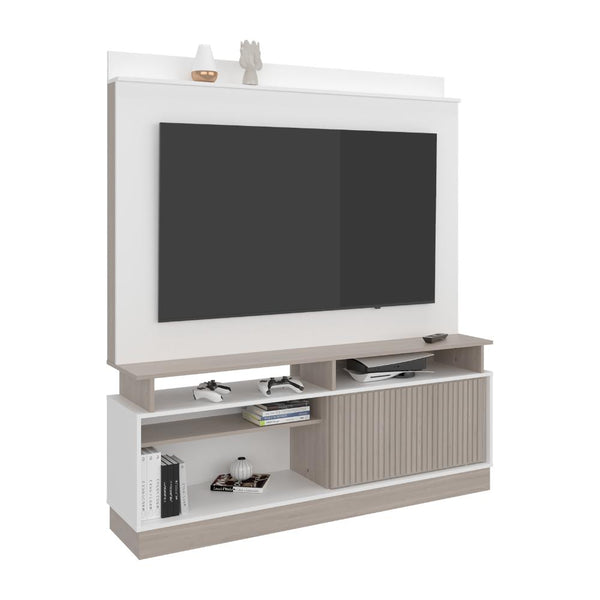 Mesa Para Tv Thun, Blanco Duqueza y Bardolino, con espacio central para tv de hasta 70"