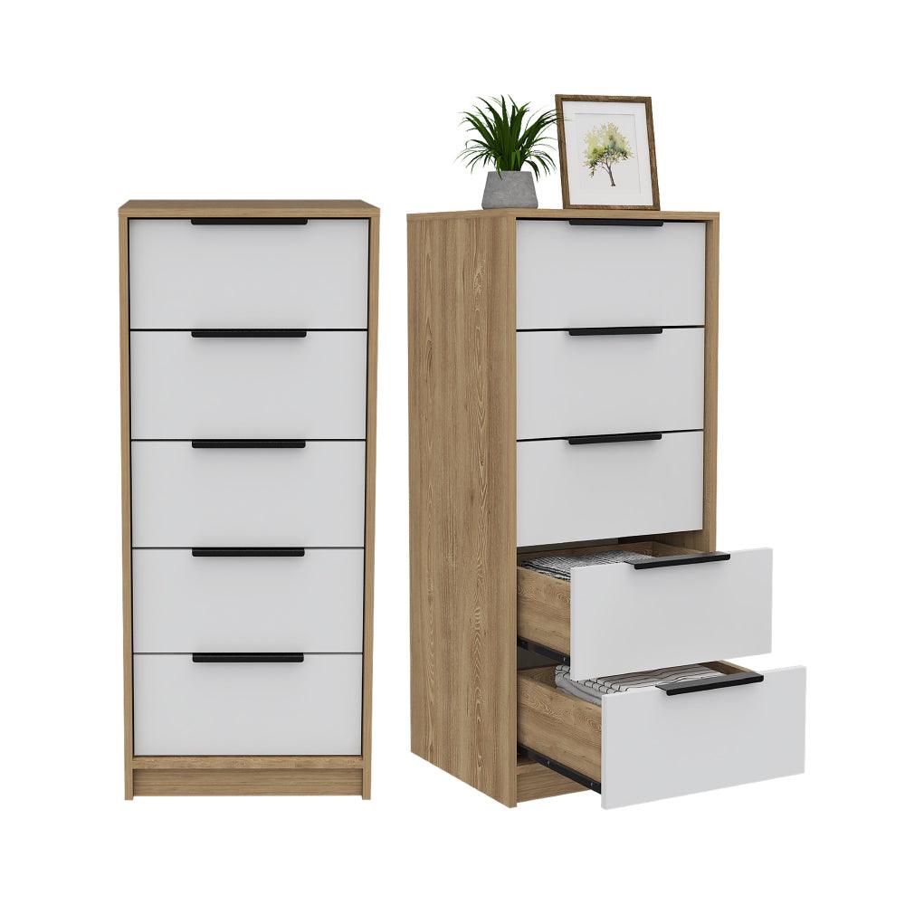 Organizador Wesley, Blanco y Miel, con Cinco Cajones ZF X2 - VIRTUAL MUEBLES