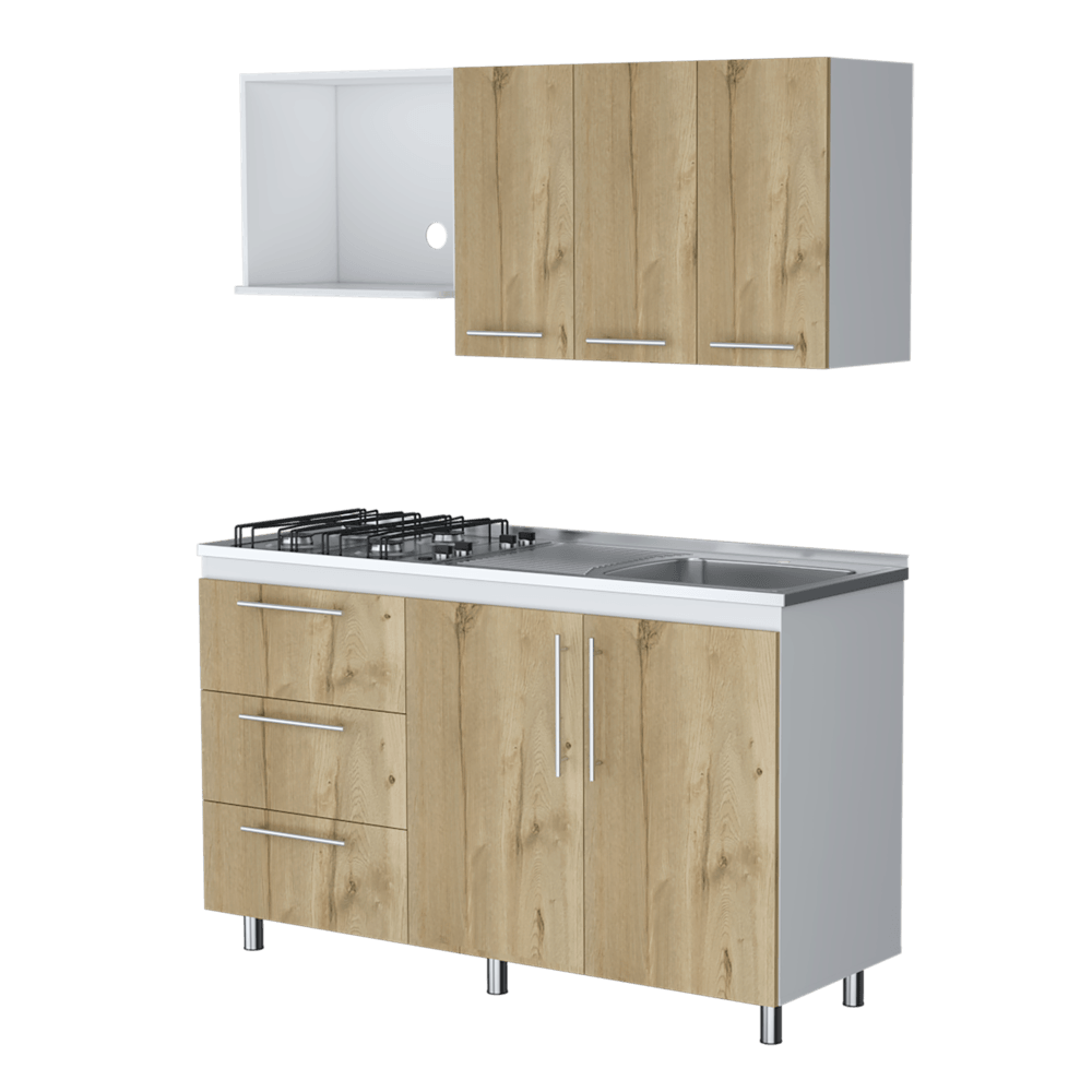 Cocina Integral Rubio, Blanco Duqueza y Café Claro, incluye Mesón Derecho - VIRTUAL MUEBLES