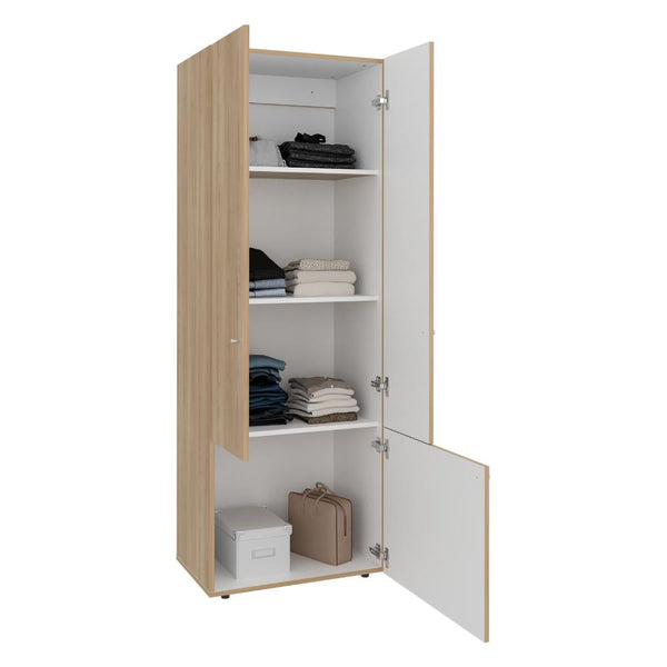 Closet Beico II, Fresno y Blanco Duqueza, con tres Puertas Abatibles y tres entrepaños