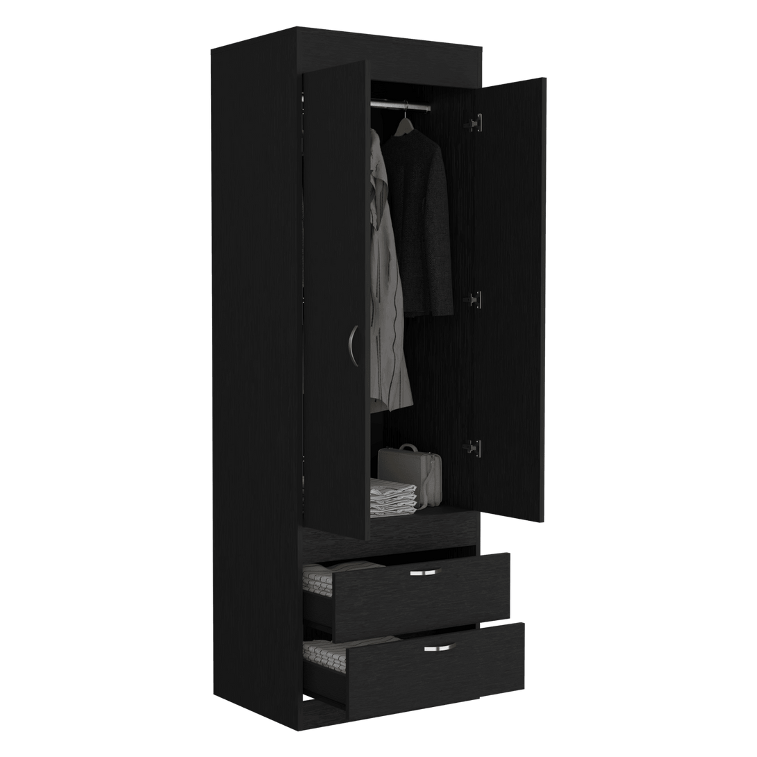 Closet Agata, Wengue, con Dos Cajones y Tubo Cromado Para Colgar Ropa ZF - VIRTUAL MUEBLES