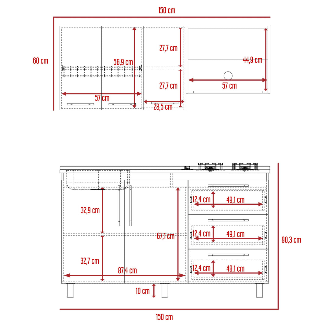 Cocina Integral Rubio, Blanco Duqueza y Nogal, Incluye Mesón Izquierdo - VIRTUAL MUEBLES