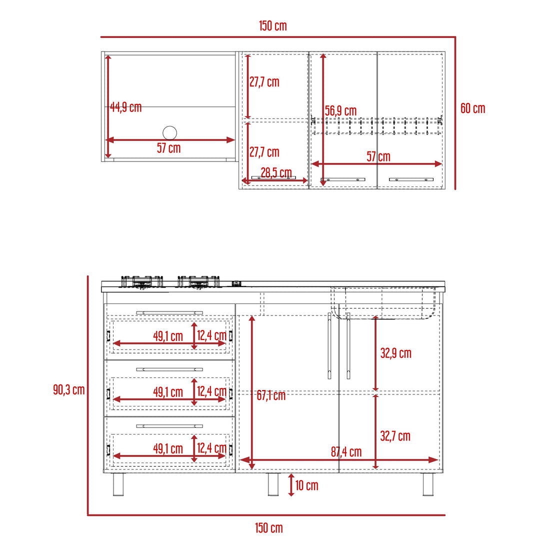 Cocina Integral Rubio, Blanco Duqueza y Café Claro, incluye Mesón Derecho - VIRTUAL MUEBLES