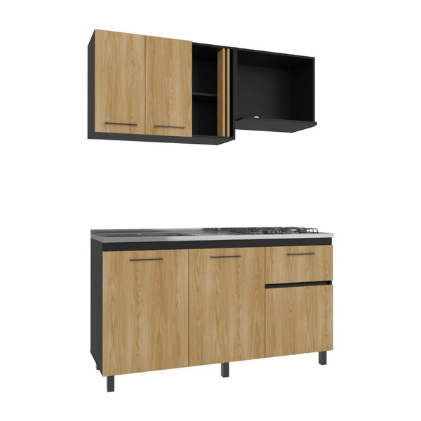 Cocina Integral Preston 150, Wengue y Fresno Europeo, Incluye Mesón Derecho