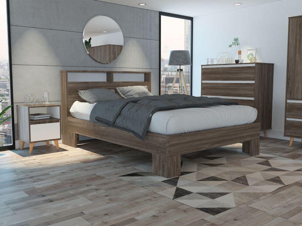 Cama Doble Besk, Avellana y Blanco, Incluye Tendido de Tablas - VIRTUAL MUEBLES