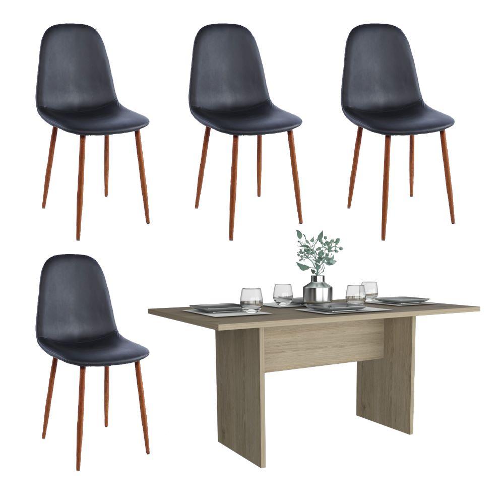 Comedor Azalea Beige Incluye Cuatro Sillas Negras.