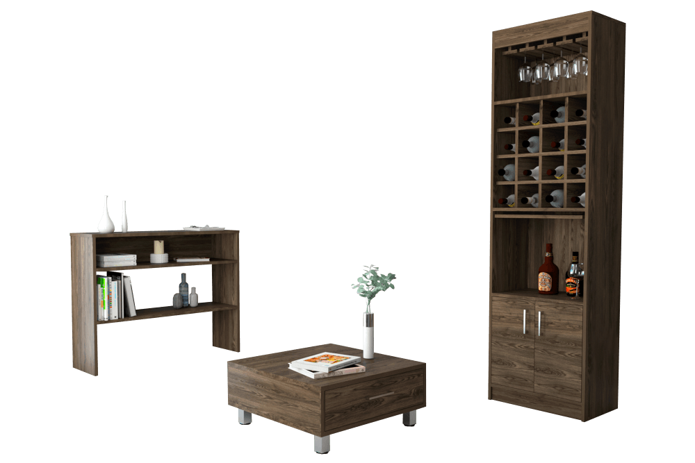 Combo Para Sala Onix, Incluye Bar Mesa Auxiliar Y Mesa De Centro.