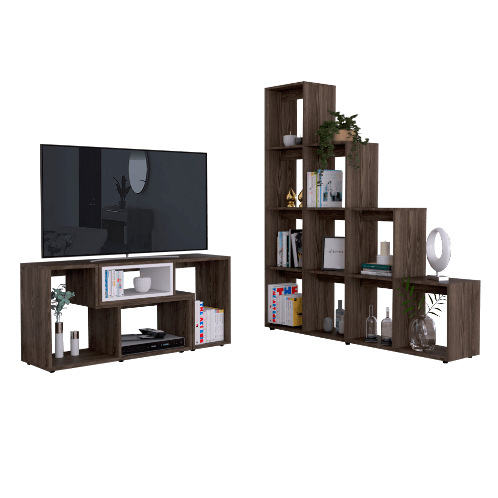 Combo Para Sala Amudomi, Incluye Mesa Para Tv Y Biblioteca Escalera.