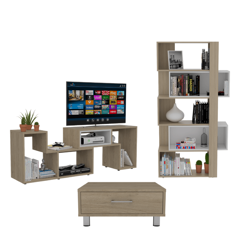 Combo Para Sala Sullana, Incluye Mesa Para Tv Biblioteca Cubo Y Mesa De Centro.