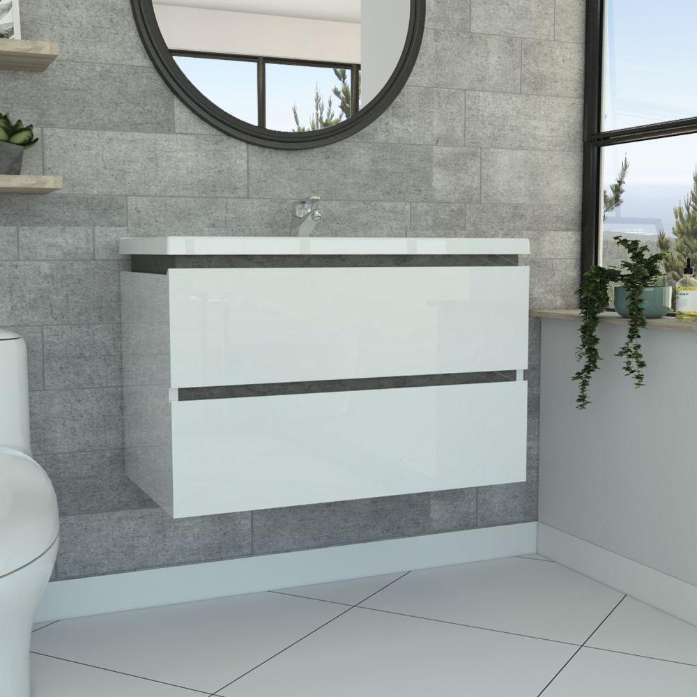 Mueble Lavamanos Pontus Look color Blanco y Gris para Baño.