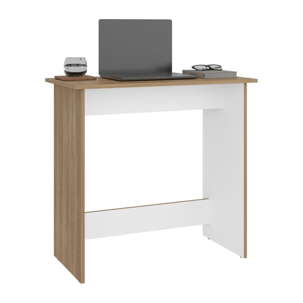 Escritorio Ben Eco, Fresno Europeo y Blanco, con superficie para objetos decorativos