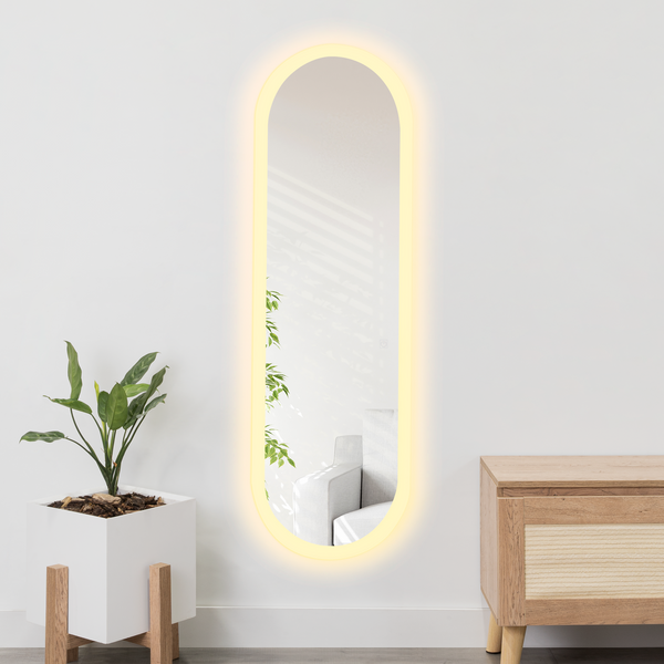 Espejo Curvo Oviedo, Gris, con Luz Led y Botón Touch