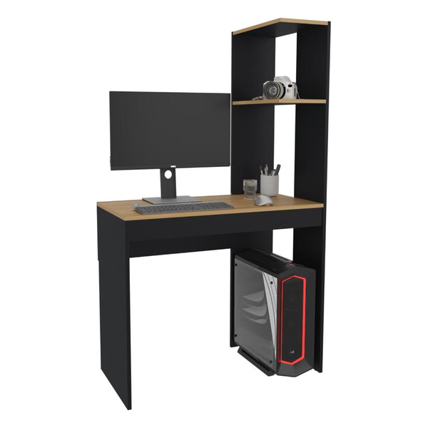 Escritorio Delph, Fresno Europeo y Wengue, con espacio derecho para ubicar objetos decorativos