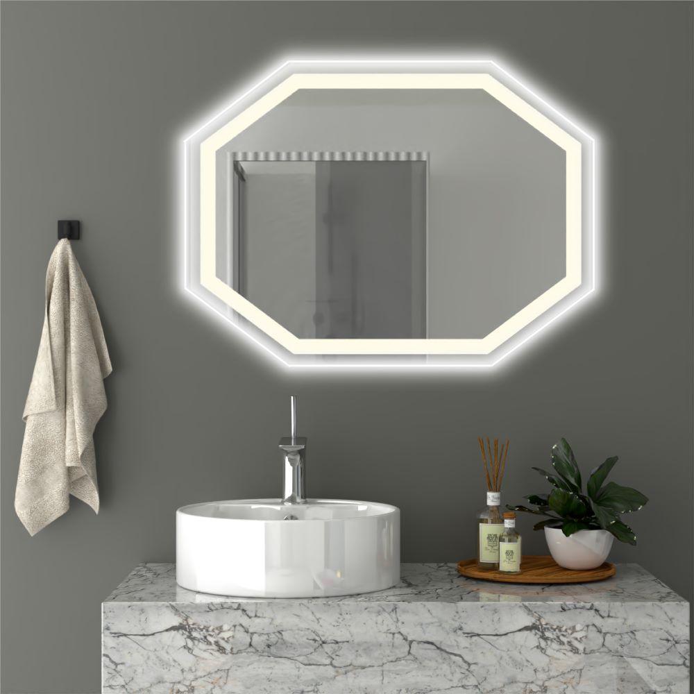 Espejo Hexagonal Mizu color Gris para Sala o Baño.