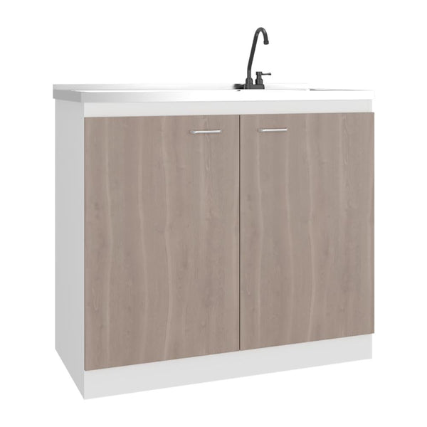 Gabinete Inferior Cantabria, Kronos Blanco y Bardolino, con dos Puertas Abatibles- Mesón derecho y Grifería ZF