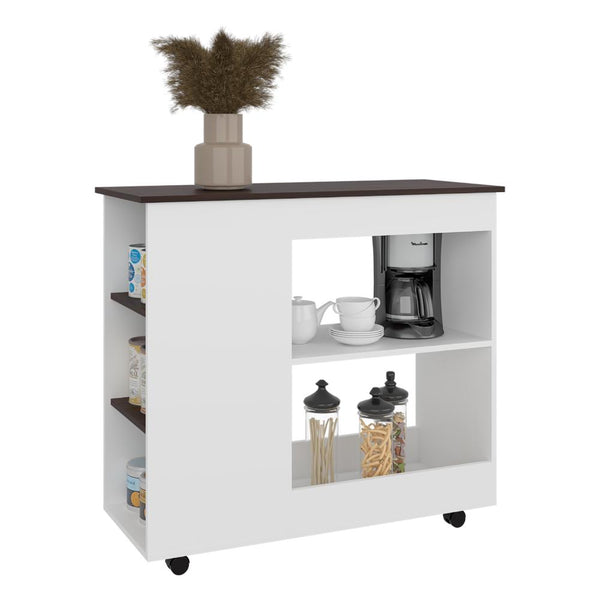 Mesa Auxiliar de Cocina Nigella, Blanco Duqueza y Nolgal, con rodachina y rodachina de freno ZF