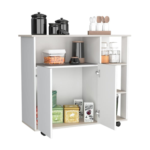 Mesa Auxiliar de Cocina Paprica, Blanco Niebla, con rodachina y rodachina de freno ZF