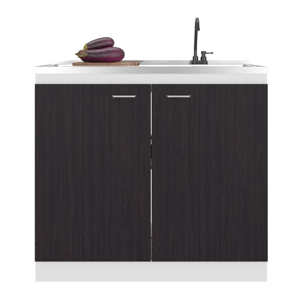 Gabinete Inferior Cantabria, Kronos Blanco y Kronos Wengue, con dos Puertas Abatibles- Mesón derecho y Grifería ZF