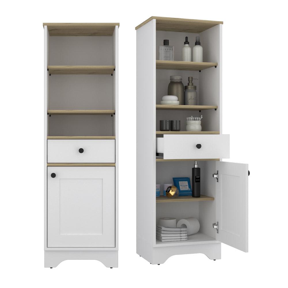 Gabinete de Baño Aqua, Blanco Perla y Café Claro, con Variedad De Entrepaños X2 - VIRTUAL MUEBLES