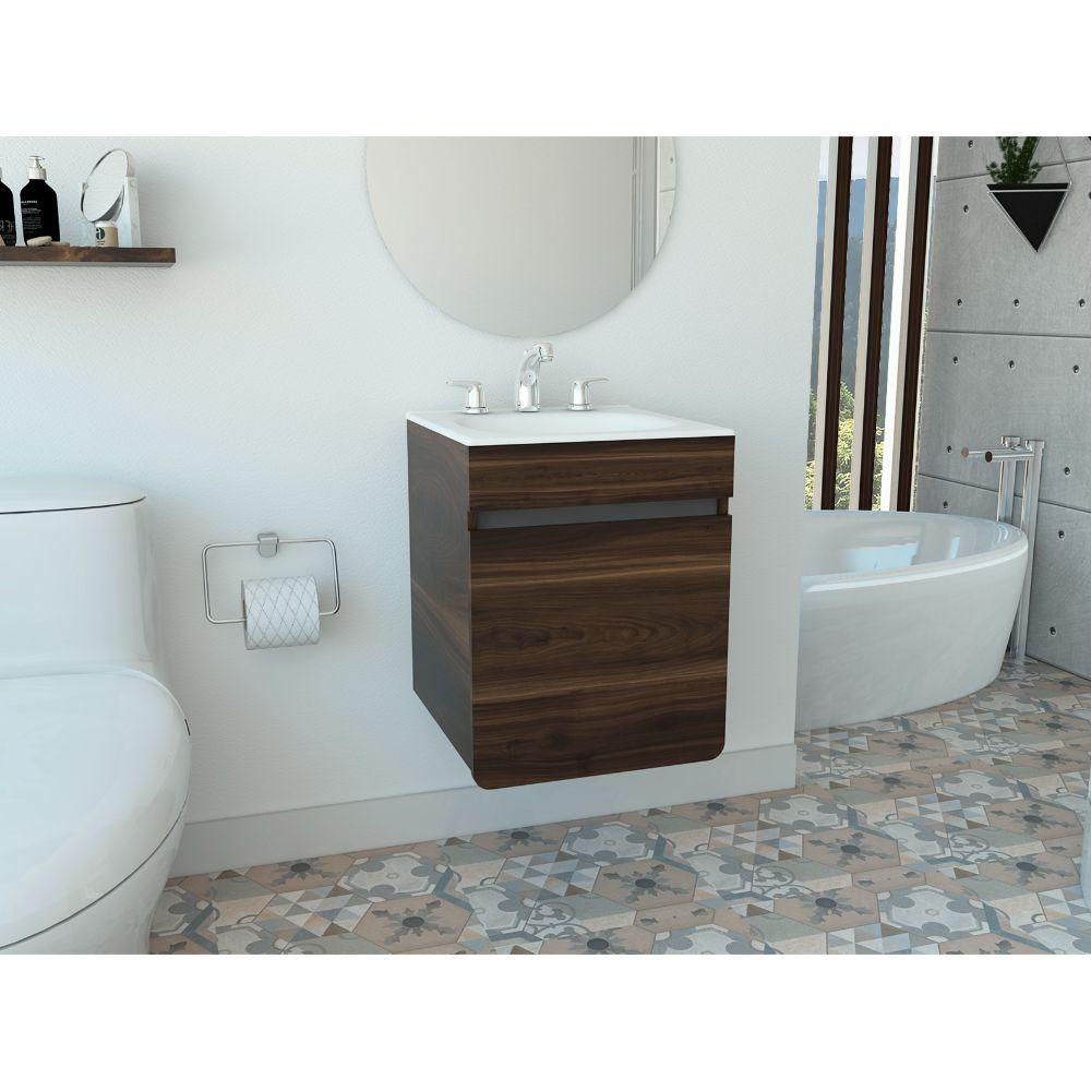 Mueble Lavamanos Aluvy color Caoba y Gris para Baño.