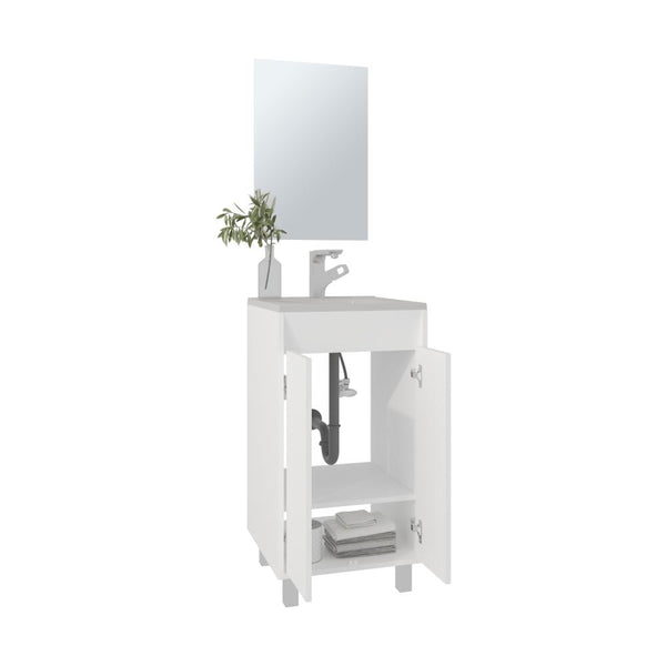 Combo Mueble Para Lavamanos Brandy, Blanco Duqueza, Incluye Lavamanos Praia 45 y Espejo ZF