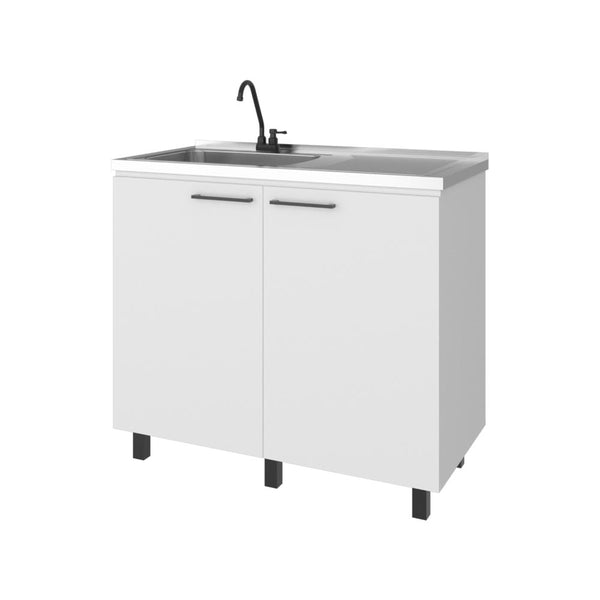 Gabinete Inferior Cantabria, Kronos Blanco, con dos Puertas Abatibles- Mesón Izquierdo y Grifería ZF