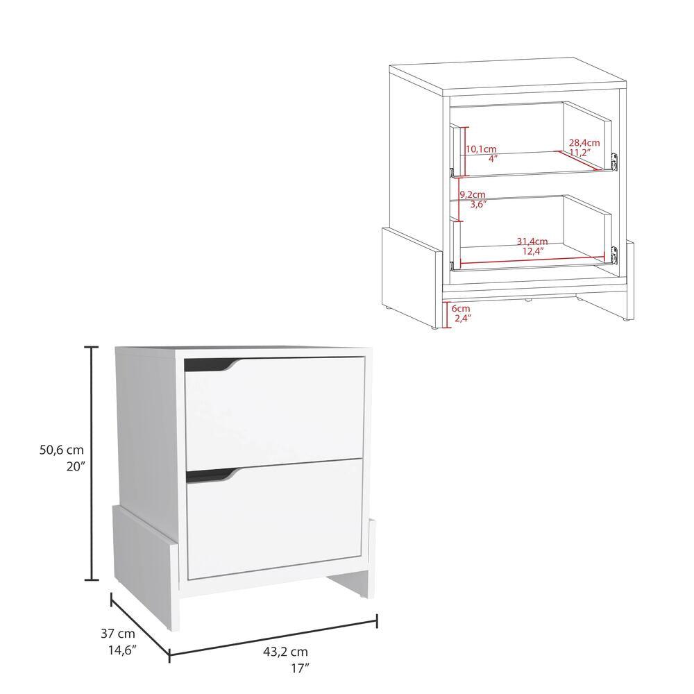 Mesa de Noche Sanda, Blanco Duqueza, con dos cajones y amplio espacio de Almacenamiento ZF - VIRTUAL MUEBLES