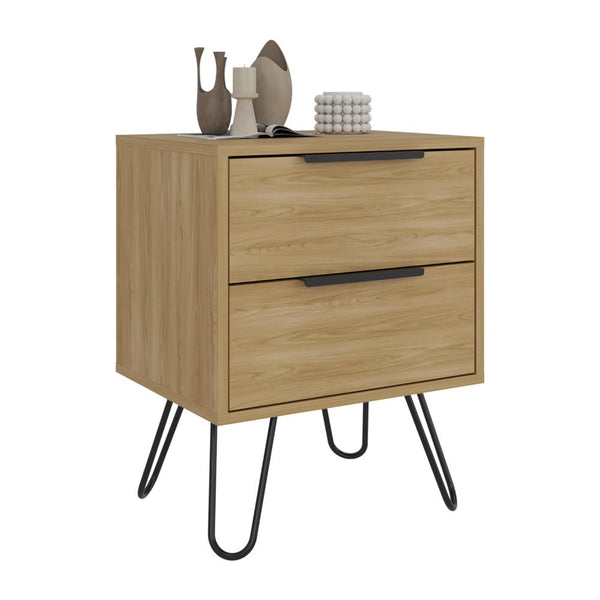 Mesa de Noche Ali 2, Fresno Europeo, con Dos Cajoneras