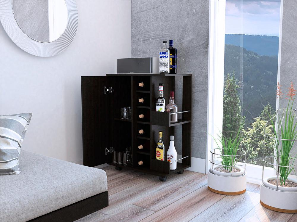 Bar Movible Argus, Wengue, con rodachines - VIRTUAL MUEBLES